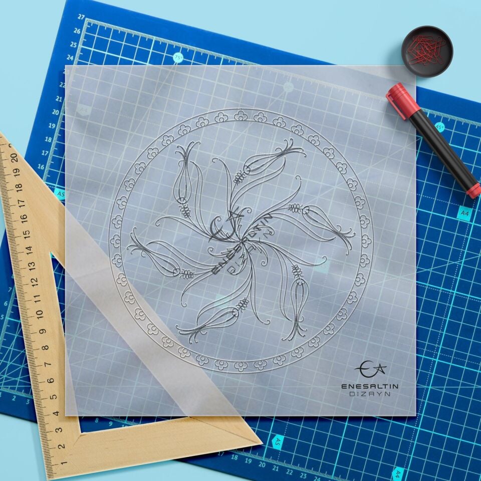 Şablon Desen 22 cm. - Lale Motifli Çini Deseni