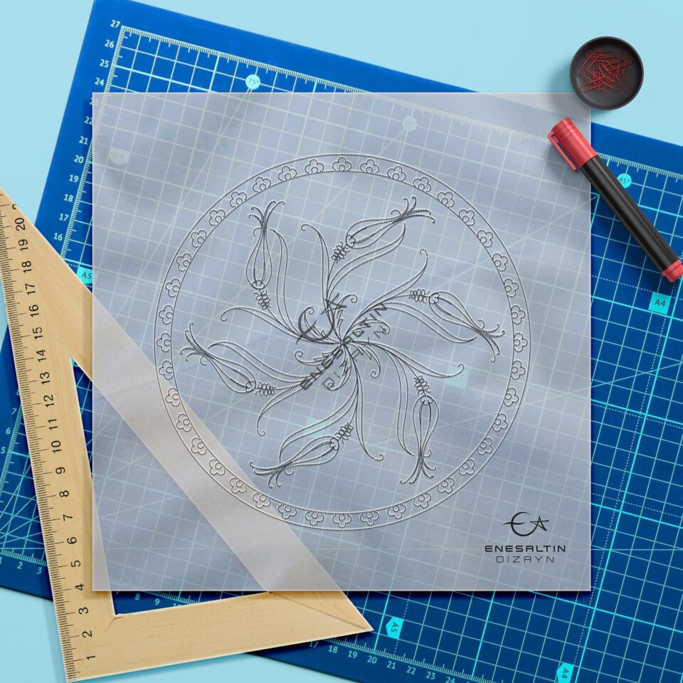 Şablon Desen 22 cm. - Lale Motifli Çini Deseni