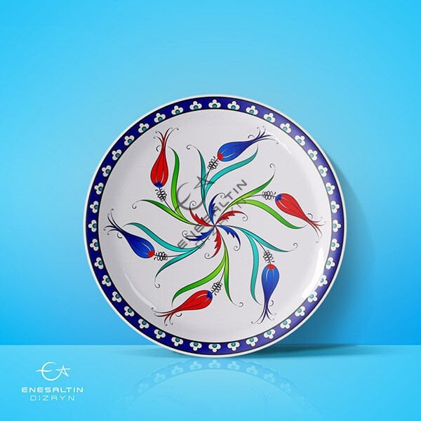 Şablon Desen 22 cm. - Lale Motifli Çini Deseni