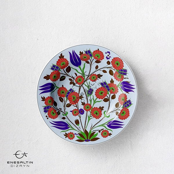 Stencil Pattern 30 cm. - Iznik Tile Pattern with Tulip and Rose Botanical Motifs