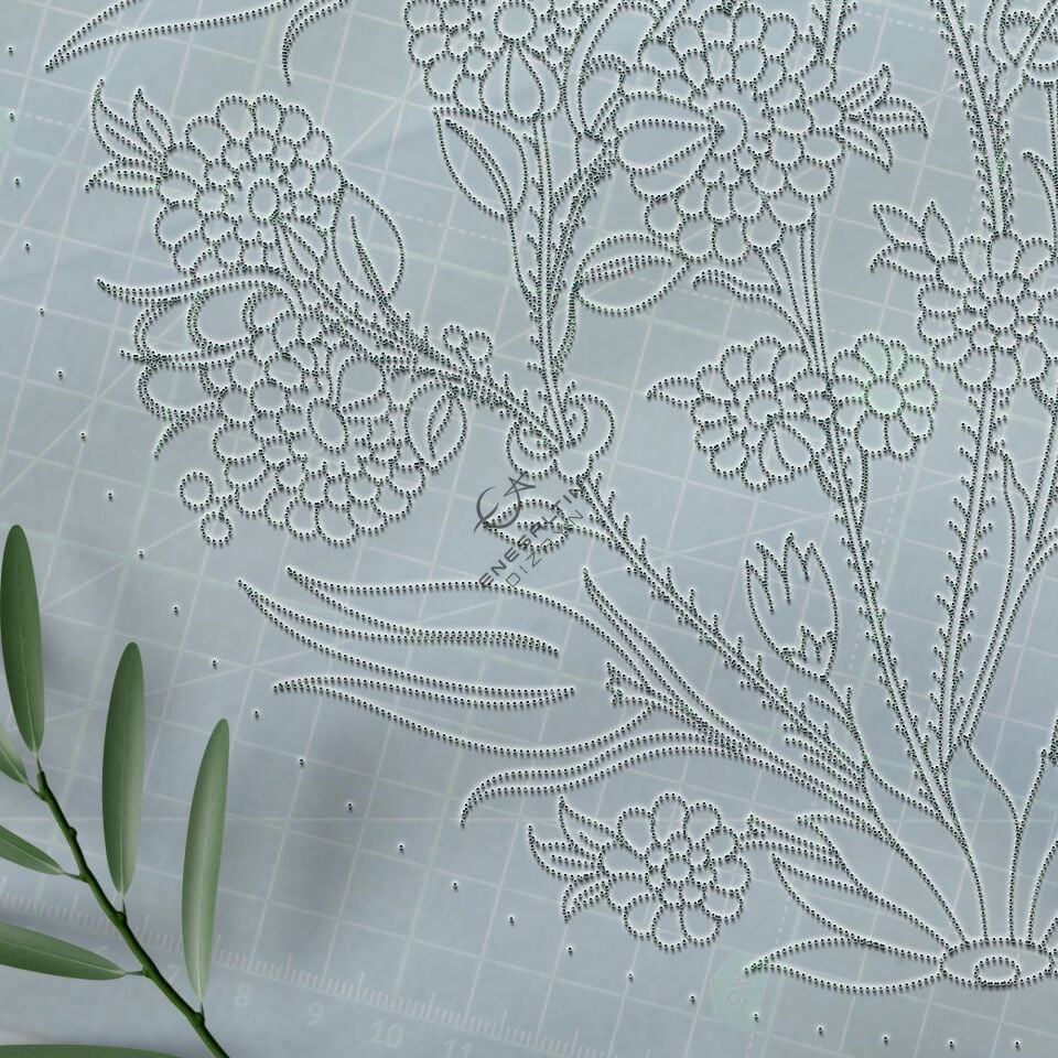Şablon Desen 30 cm. - Lale Gül Bitkisel Motifli İznik Çini Deseni