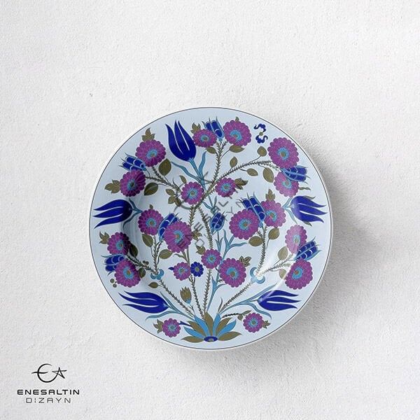 Stencil Pattern 30 cm. - Iznik Tile Pattern with Tulip and Rose Botanical Motifs