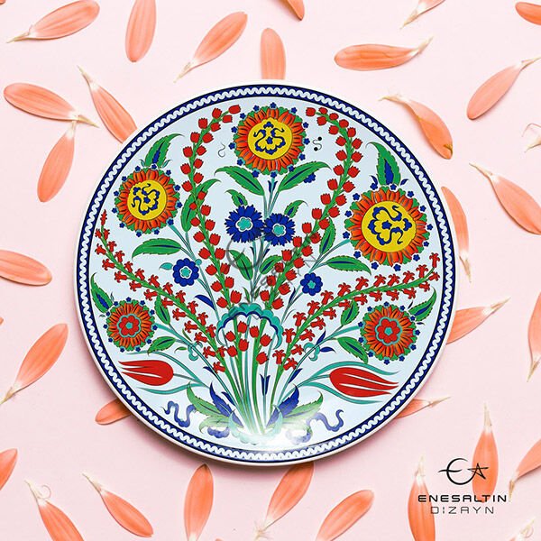 Şablon Desen 30 cm. - Sümbül ve Diken Bitkisel Motifli İznik Çini Deseni