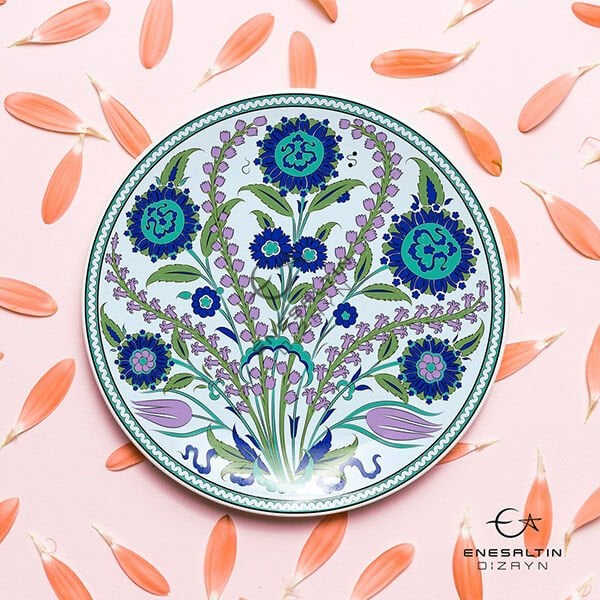 Şablon Desen 30 cm. - Sümbül ve Diken Bitkisel Motifli İznik Çini Deseni