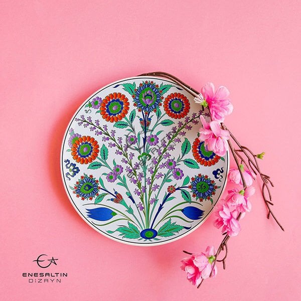 Şablon Desen 30 cm. - Sümbül ve Bitkisel Motifli İznik Çini Deseni