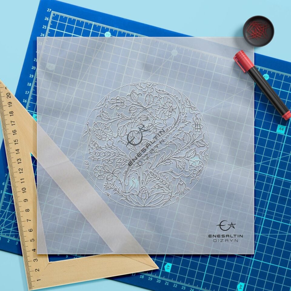 Hazır Şablon 5'li Desen Seti - Bitkisel Motifli Klasik Çini Deseni