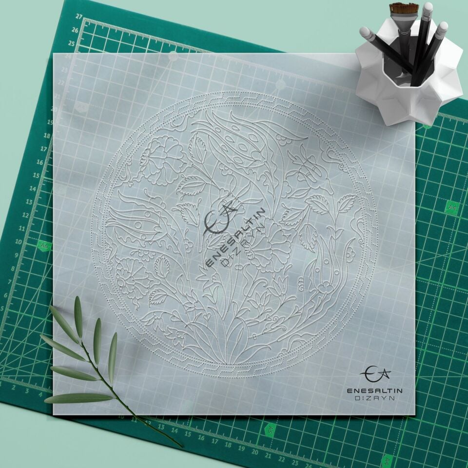 Hazır Şablon 5'li Desen Seti - Lale Gül Bitkisel Motifli Çini Deseni