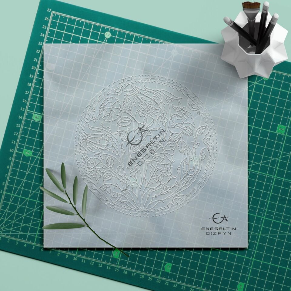 Hazır Şablon 5'li Desen Seti - Lale Gül Bitkisel Motifli Çini Deseni