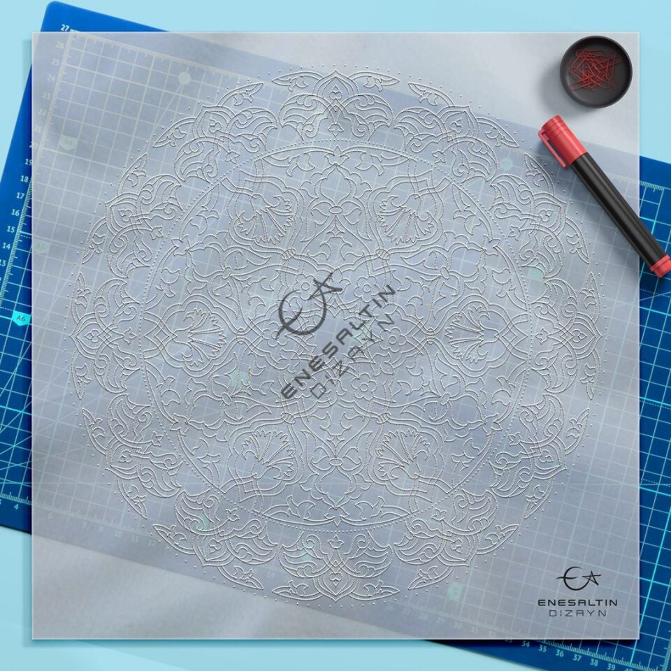 Hazır Şablon 5'li Desen Seti - Rumi Karanfil Motifli Çini Deseni