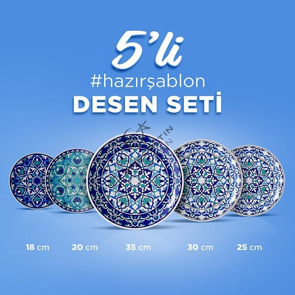 Hazır Şablon 5'li Desen Seti - Rumi Karanfil Motifli Çini Deseni
