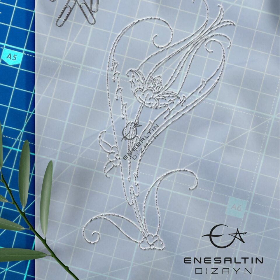 Şablon Desen 9x15 cm. 2 KOPYA - Tek Lale Çini Motifi Karo / Tabak / Dik Mamul Deseni