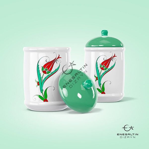 Şablon Desen 9x15 cm. 2 KOPYA - Tek Lale Çini Motifi Karo / Tabak / Dik Mamul Deseni