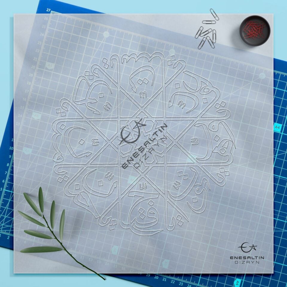 Şablon Desen 18 cm. - Esmâü’l Hüsnâ Kaligrafi Çini Karo / Tabak Deseni