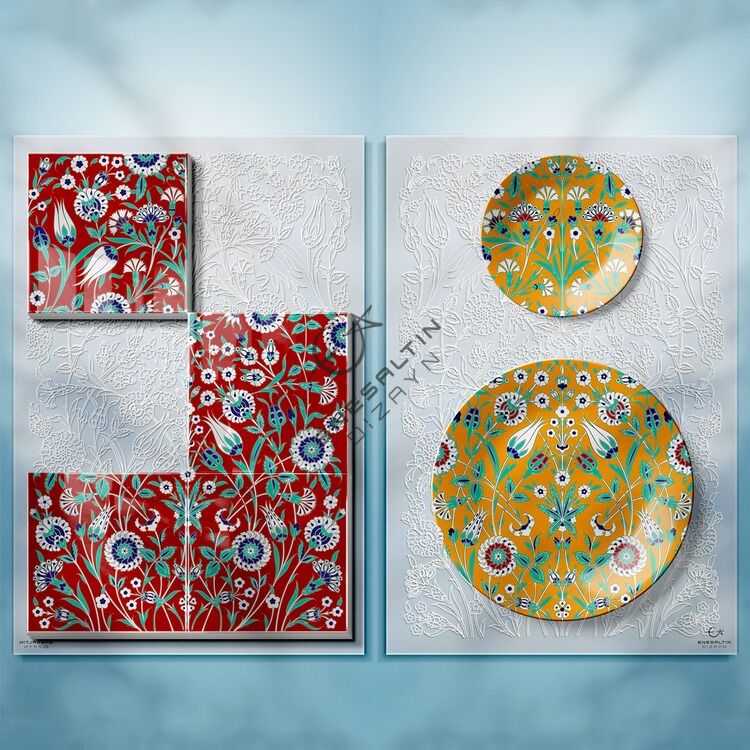 Şablon Desen 40x60 cm. BÜYÜK BOY -  Gece Bahçesi Motifli Çini Karo / Tabak Deseni