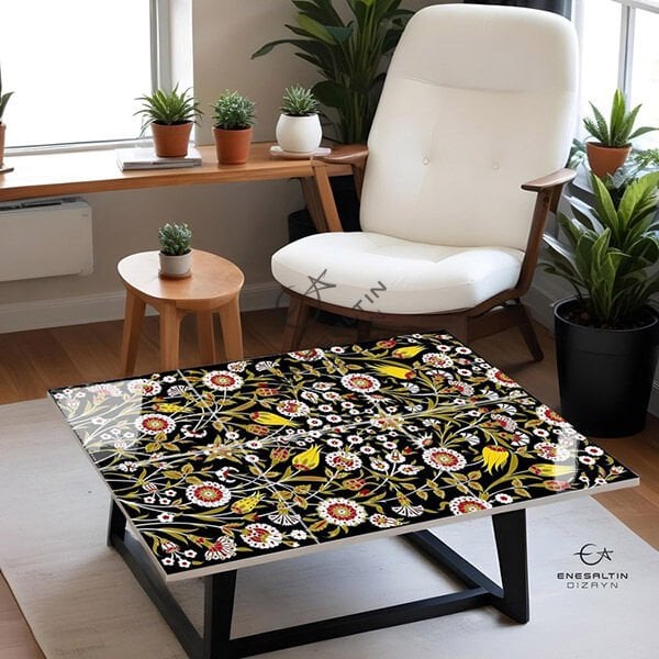 Şablon Desen 40x60 cm. BÜYÜK BOY -  Gece Bahçesi Motifli Çini Karo / Tabak Deseni