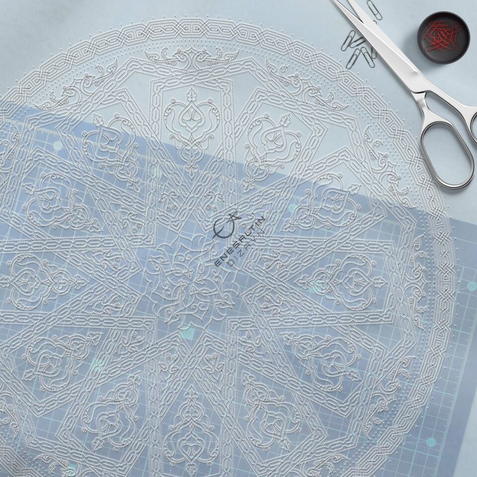 Şablon Desen 40 cm - Yıldız Geçme / Selçuklu Yıldızı Motifli Çini Tabak Deseni