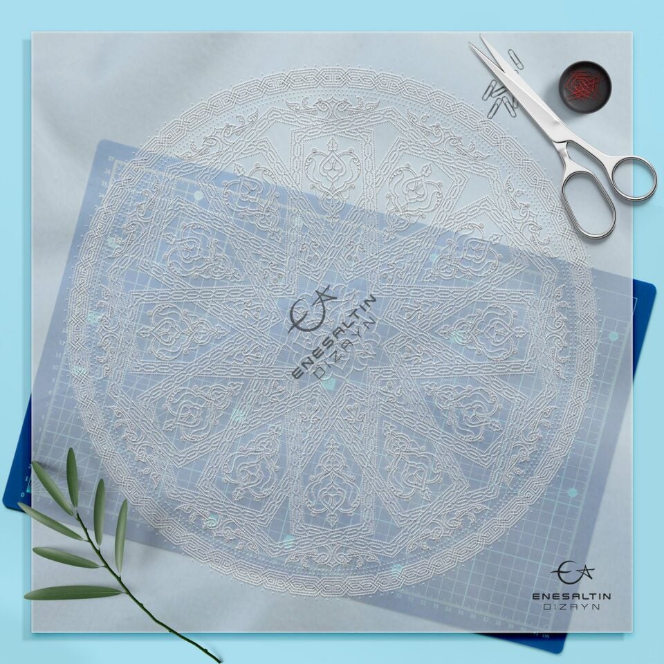 Şablon Desen 40 cm - Yıldız Geçme / Selçuklu Yıldızı Motifli Çini Tabak Deseni