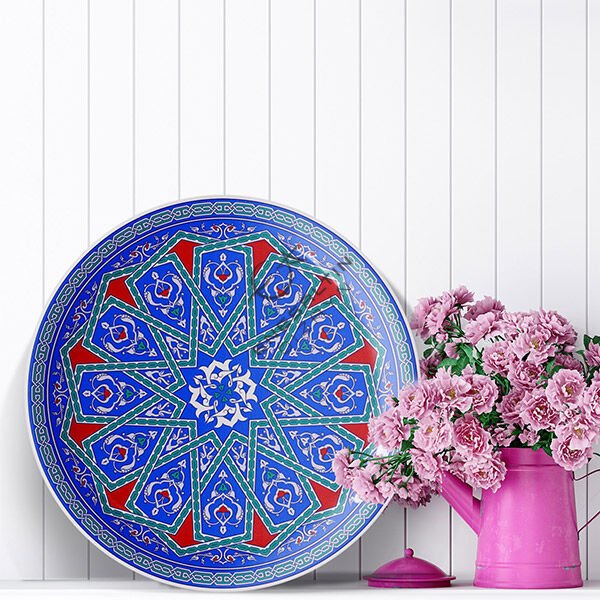 Şablon Desen 40 cm - Yıldız Geçme / Selçuklu Yıldızı Motifli Çini Tabak Deseni