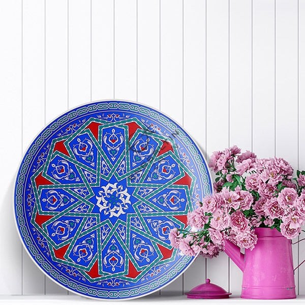 Şablon Desen 40 cm - Yıldız Geçme / Selçuklu Yıldızı Motifli Çini Tabak Deseni