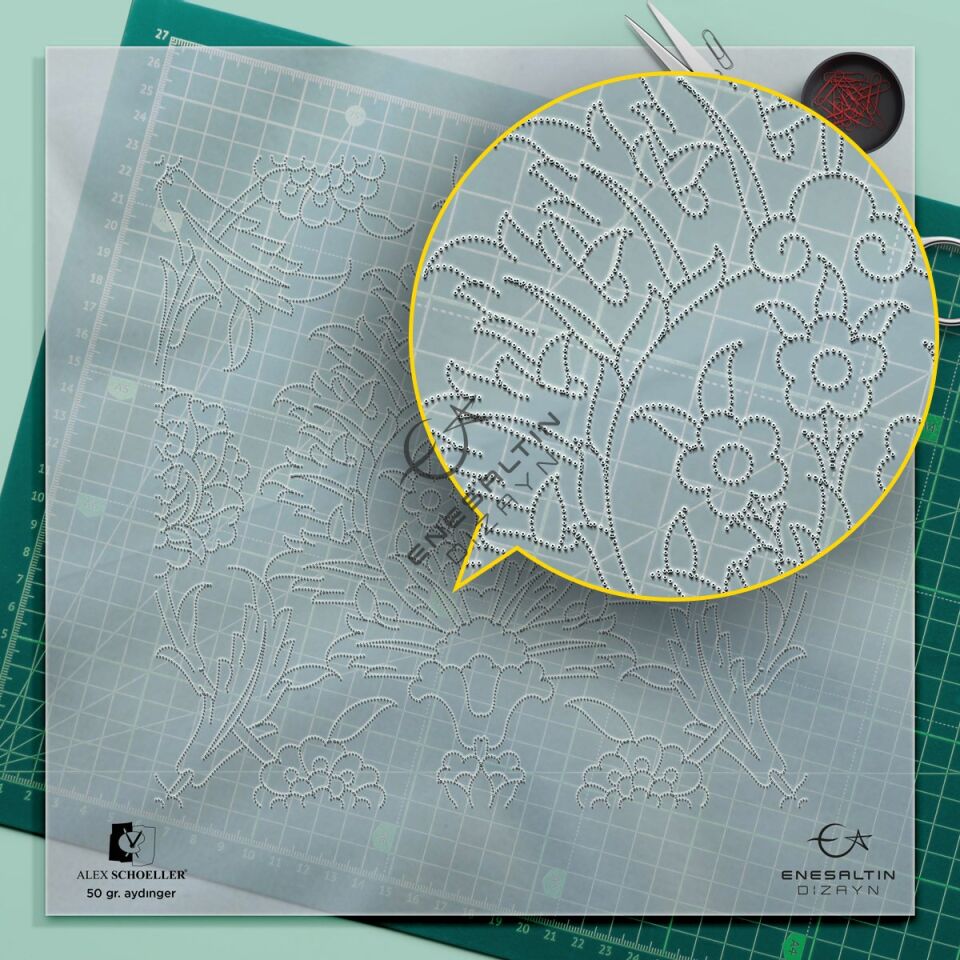 Şablon Desen 20 x 20 cm. - Hatayi ve Hançer Yaprak Motifli Çini Karo Deseni
