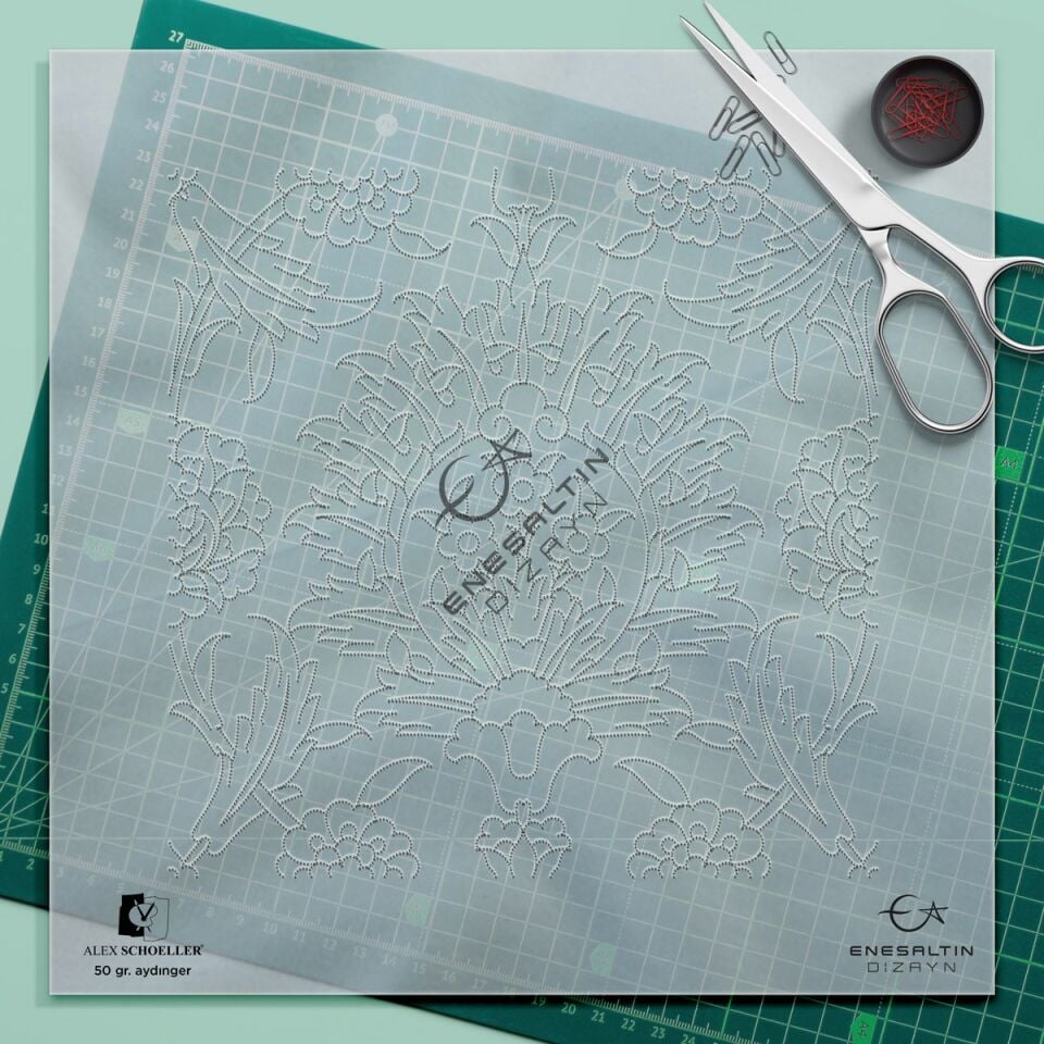 Şablon Desen 20 x 20 cm. - Hatayi ve Hançer Yaprak Motifli Çini Karo Deseni