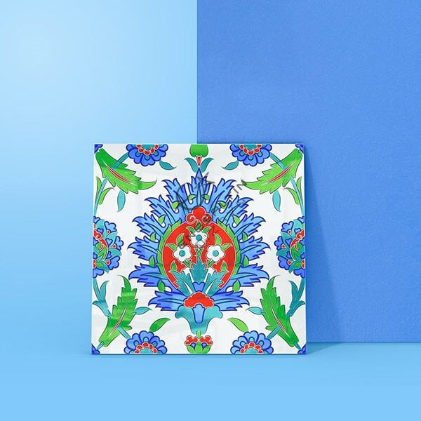 Şablon Desen 20 x 20 cm. - Hatayi ve Hançer Yaprak Motifli Çini Karo Deseni