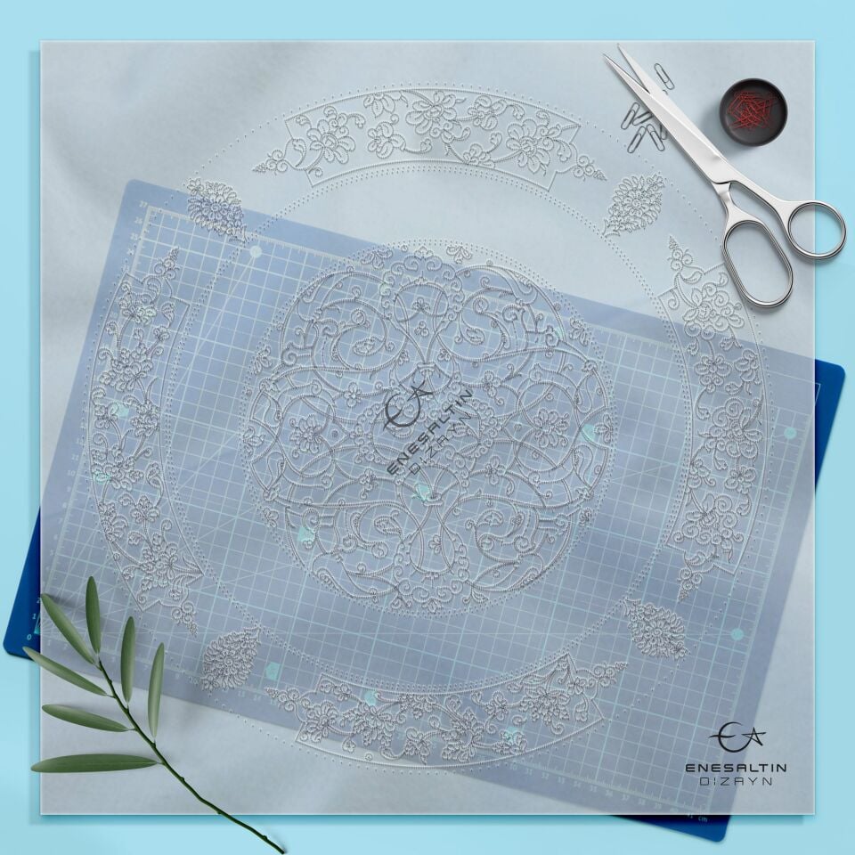 Şablon Desen 40 cm - Baba Nakkaş Rumi Lotus Motifli Çini Tabak Deseni