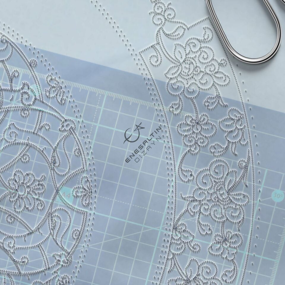 Şablon Desen 40 cm - Baba Nakkaş Rumi Lotus Motifli Çini Tabak Deseni