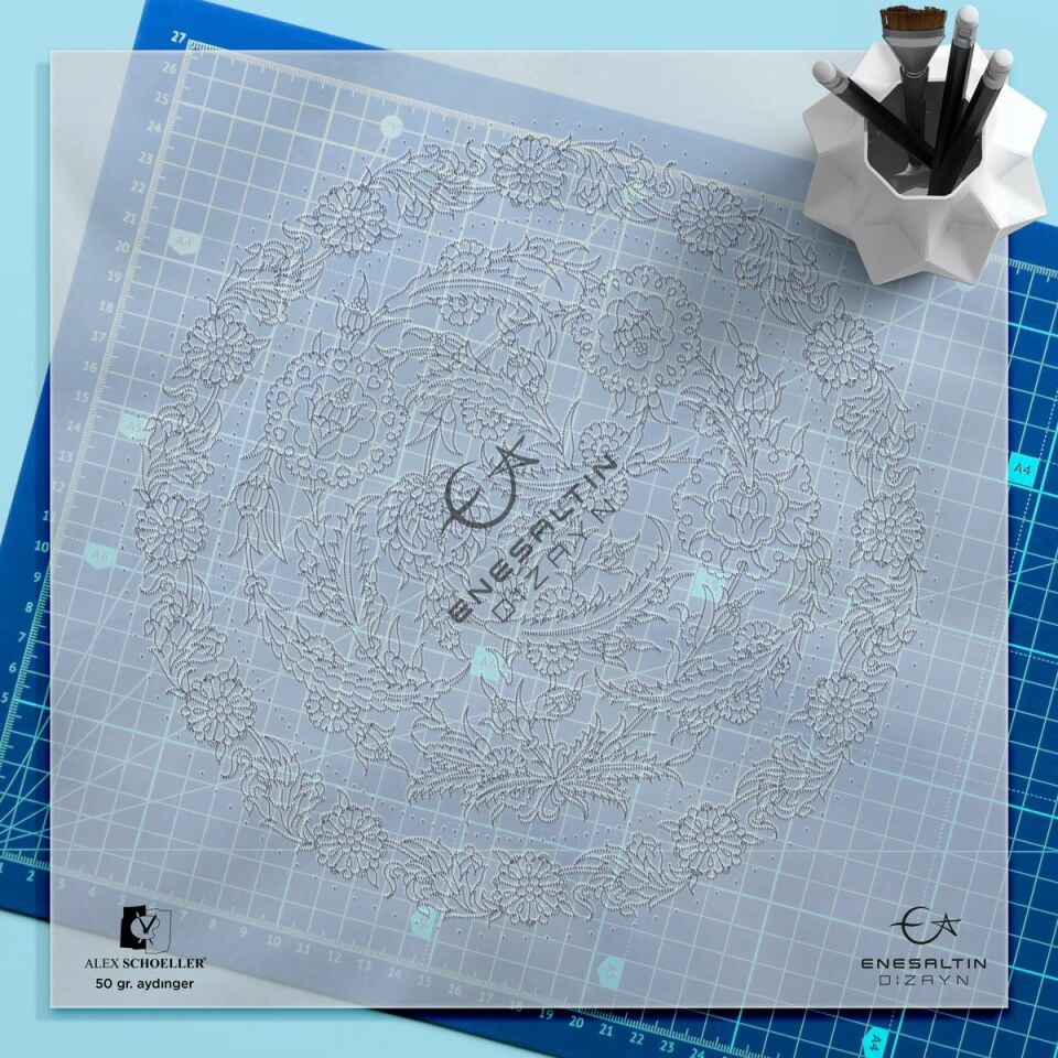 Stencil Pattern 30 cm - Iznik Tile Pattern with Dagger Leaf and Vegetal Motif