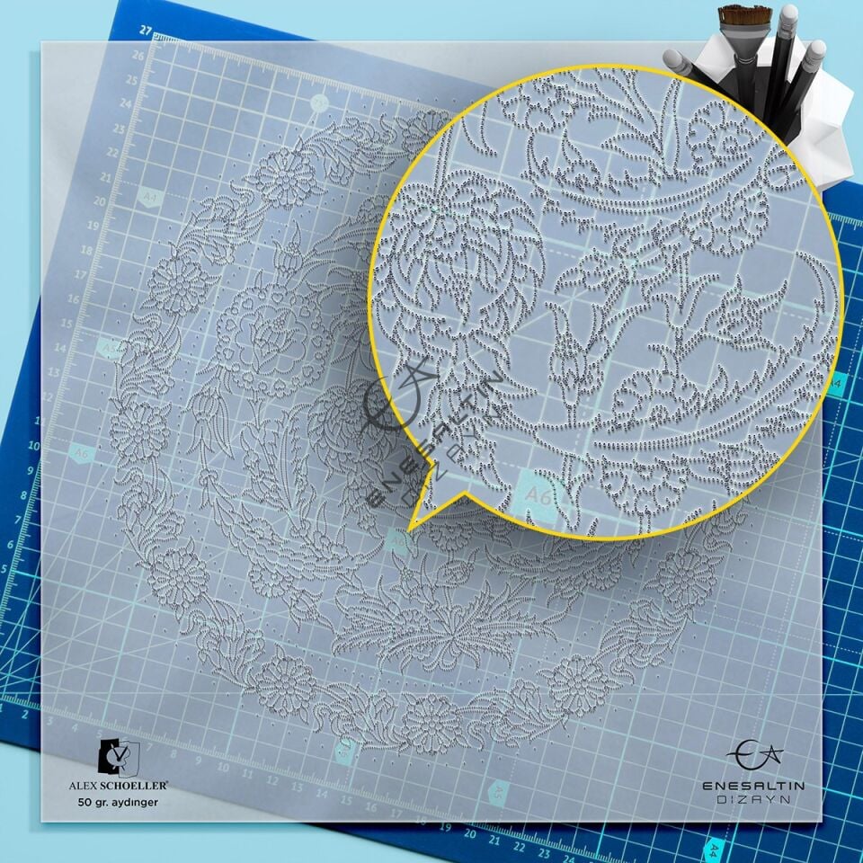 Şablon Desen 30 cm -  Hançer Yapraklı Bitkisel Motifli İznik Çini Deseni