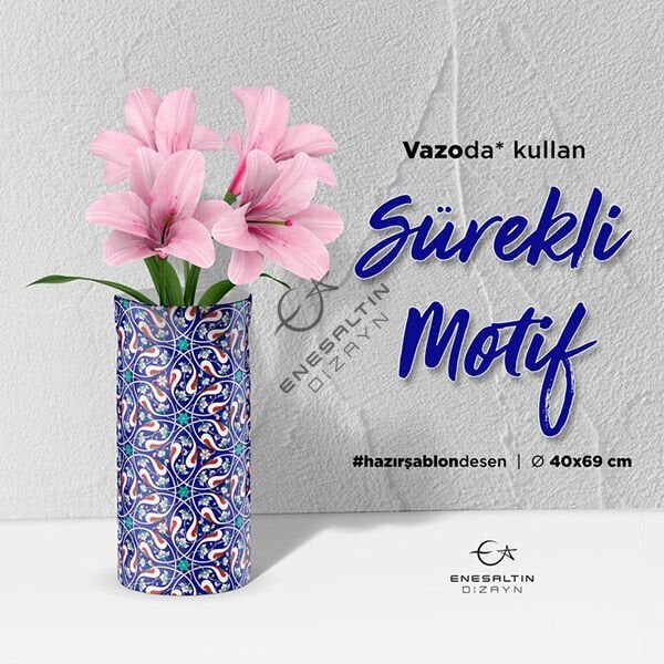 Şablon Desen 40x69 cm. BÜYÜK BOY -  Sürekli Motifli Rumi Lotus Çini Karo / Tabak Deseni