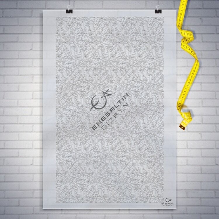 Şablon Desen 40x69 cm. BÜYÜK BOY -  Sürekli Motifli Rumi Lotus Çini Karo / Tabak Deseni