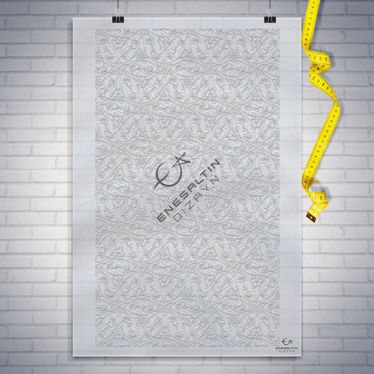 Şablon Desen 40x69 cm. BÜYÜK BOY -  Sürekli Motifli Rumi Lotus Çini Karo / Tabak Deseni