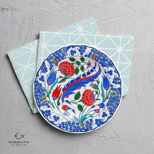 Stencil Pattern 30 cm. - 17th century Iznik Tile Pattern with Vegetal Motifs.