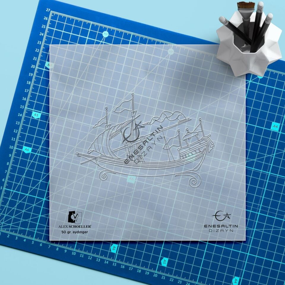Şablon Desen 10x15 cm. 2 KOPYA - Kalyon Çini Motifi Karo / Tabak / Dik Mamul Deseni