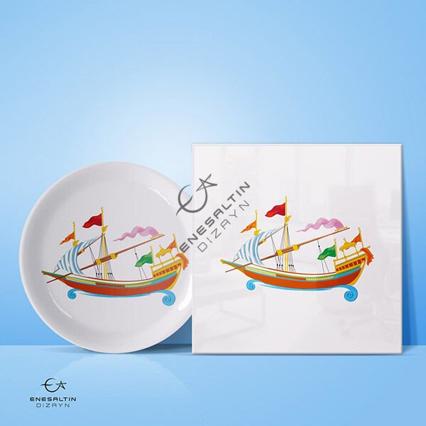 Şablon Desen 10x15 cm. 2 KOPYA - Kalyon Çini Motifi Karo / Tabak / Dik Mamul Deseni