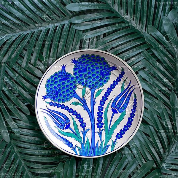 Şablon Desen - Kamelya, Lale, Penç Motifli Çini Tabak Deseni