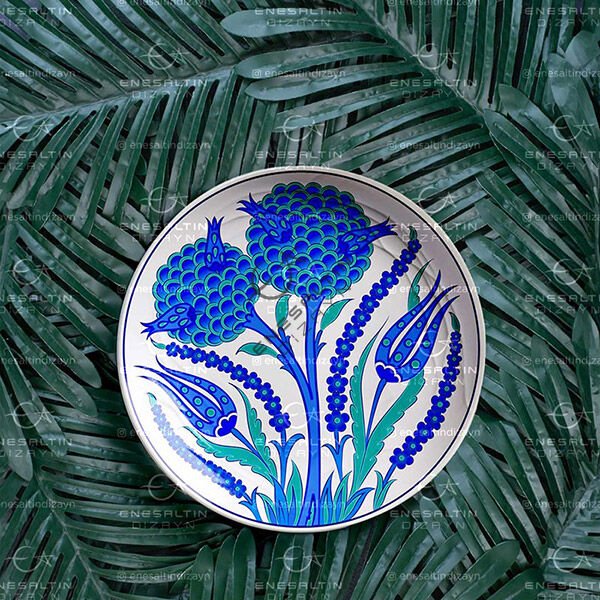 Şablon Desen - Kamelya, Lale, Penç Motifli Çini Tabak Deseni