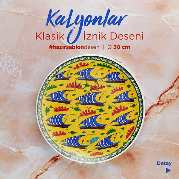 Şablon Desen 30 cm. -  Kalyon Motifli İznik Çini Deseni