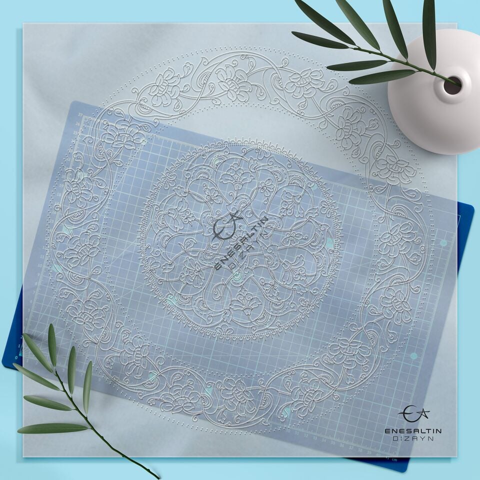 Şablon Desen 40 cm - İznik Baba Nakkaş Lotus Rumi Motifli Çini Tabak Deseni