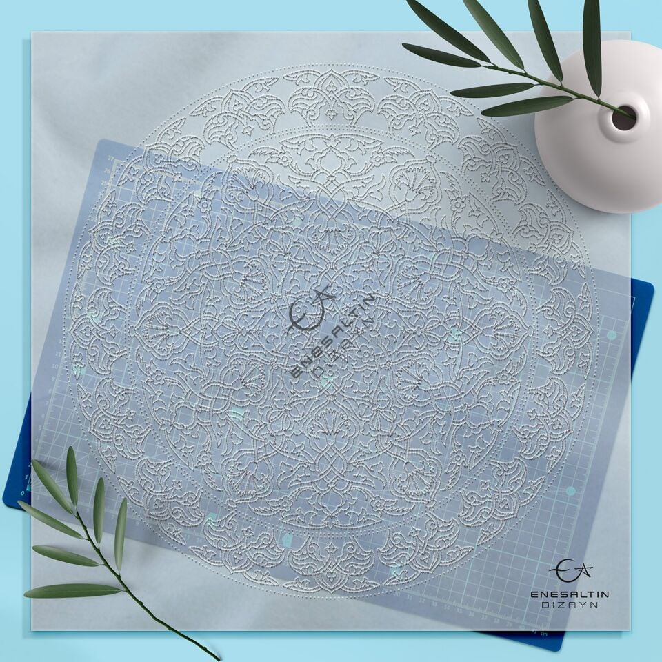 Şablon Desen 40 cm. - Rumi Karanfil Motifli Çini Deseni