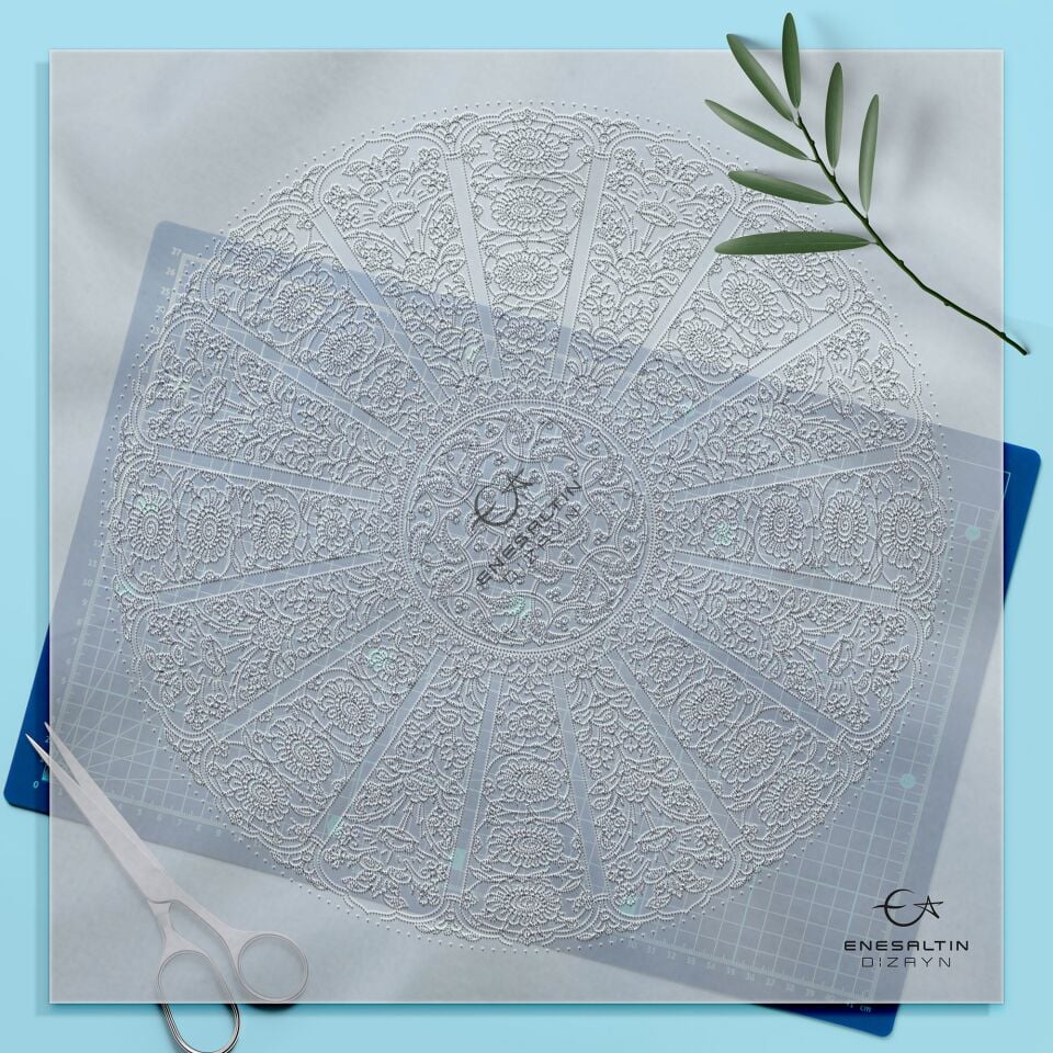 Şablon Desen 40 cm - Baba Nakkaş Rumi Göbekli 16 'lı Çarkıfelek Lotus Çini Tabak Deseni