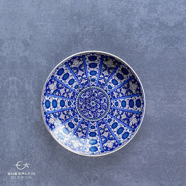 Şablon Desen 40 cm - Baba Nakkaş Rumi Göbekli 16 'lı Çarkıfelek Lotus Çini Tabak Deseni