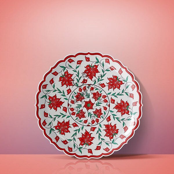 Şablon Desen 30 cm. -  8 'li Lotus Çarkıfelek Çini Tabak Deseni