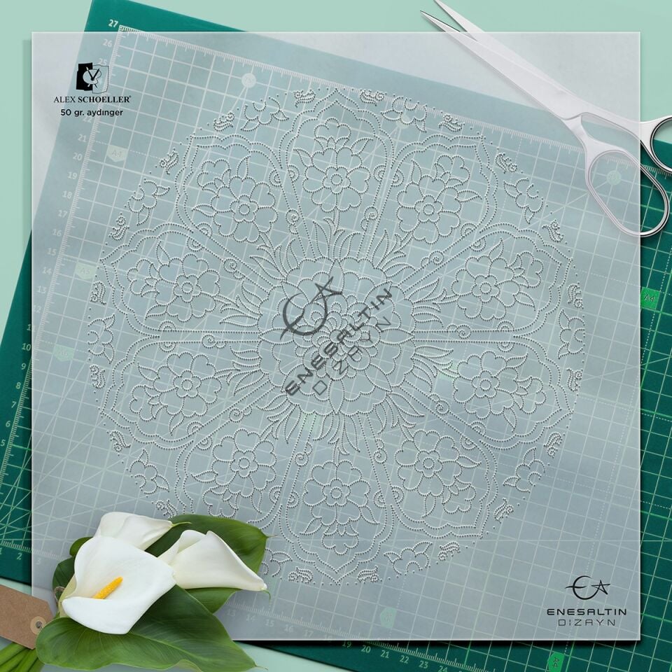 Şablon Desen 30 cm. -  Penç Çarkıfelek Çini Tabak Deseni