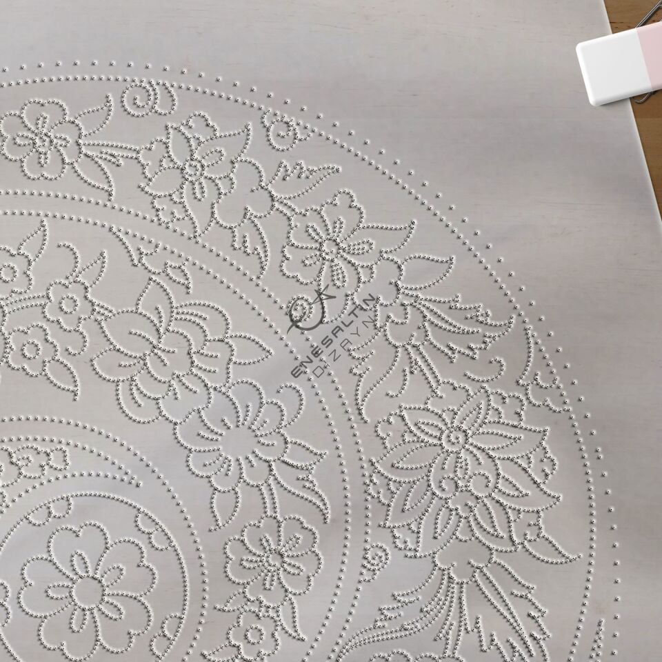 Şablon Desen 30 cm. -  Bitkisel Motifli Girdap Çini Tabak Deseni