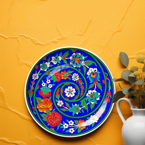 Şablon Desen 30 cm. -  Bitkisel Motifli Girdap Çini Tabak Deseni