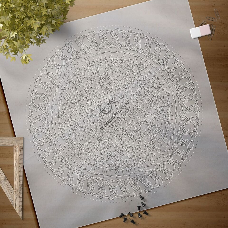 Şablon Desen 30 cm. -  Damalı Lotus Rumi Çini Tabak Deseni