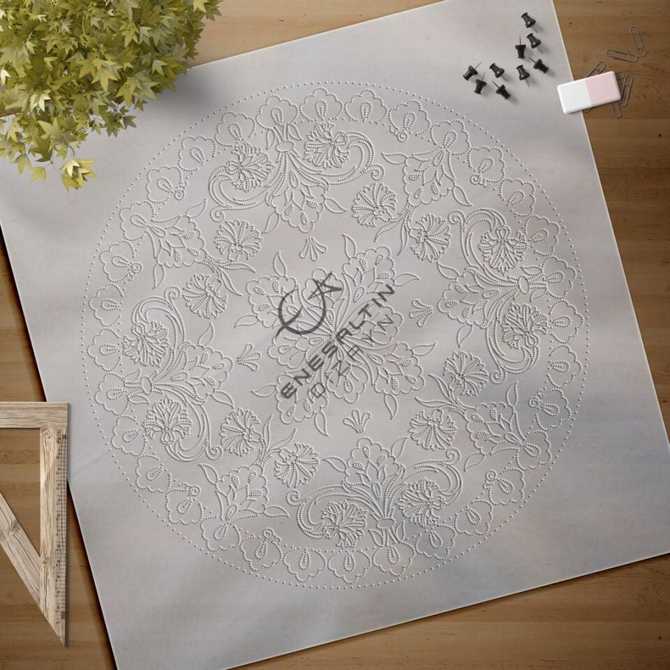 Stencil Design 30 cm. - Fractal Carnation Bouquet Ceramic Plate Design