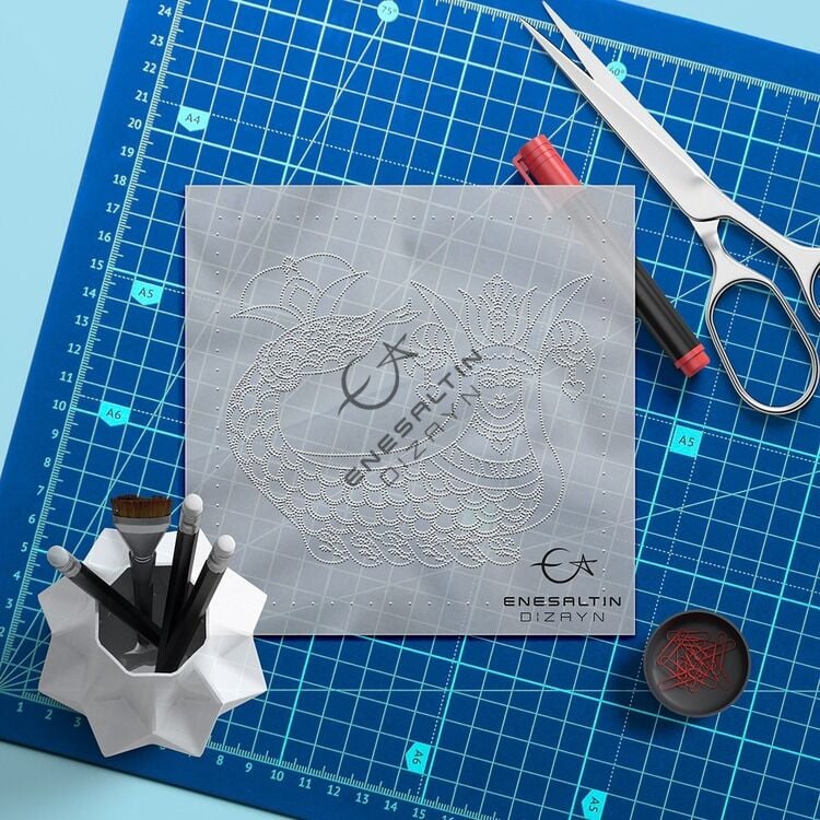 Hazır Şablon 5'li Desen Seti - Şahmaran Motifli Çini Deseni